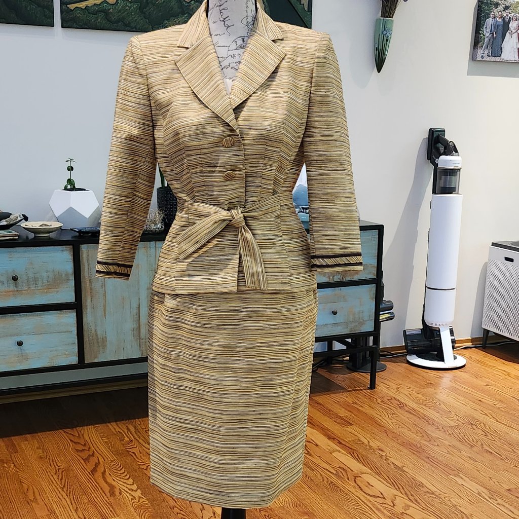 Kay Unger Skirt Suit Horizontal Stripes